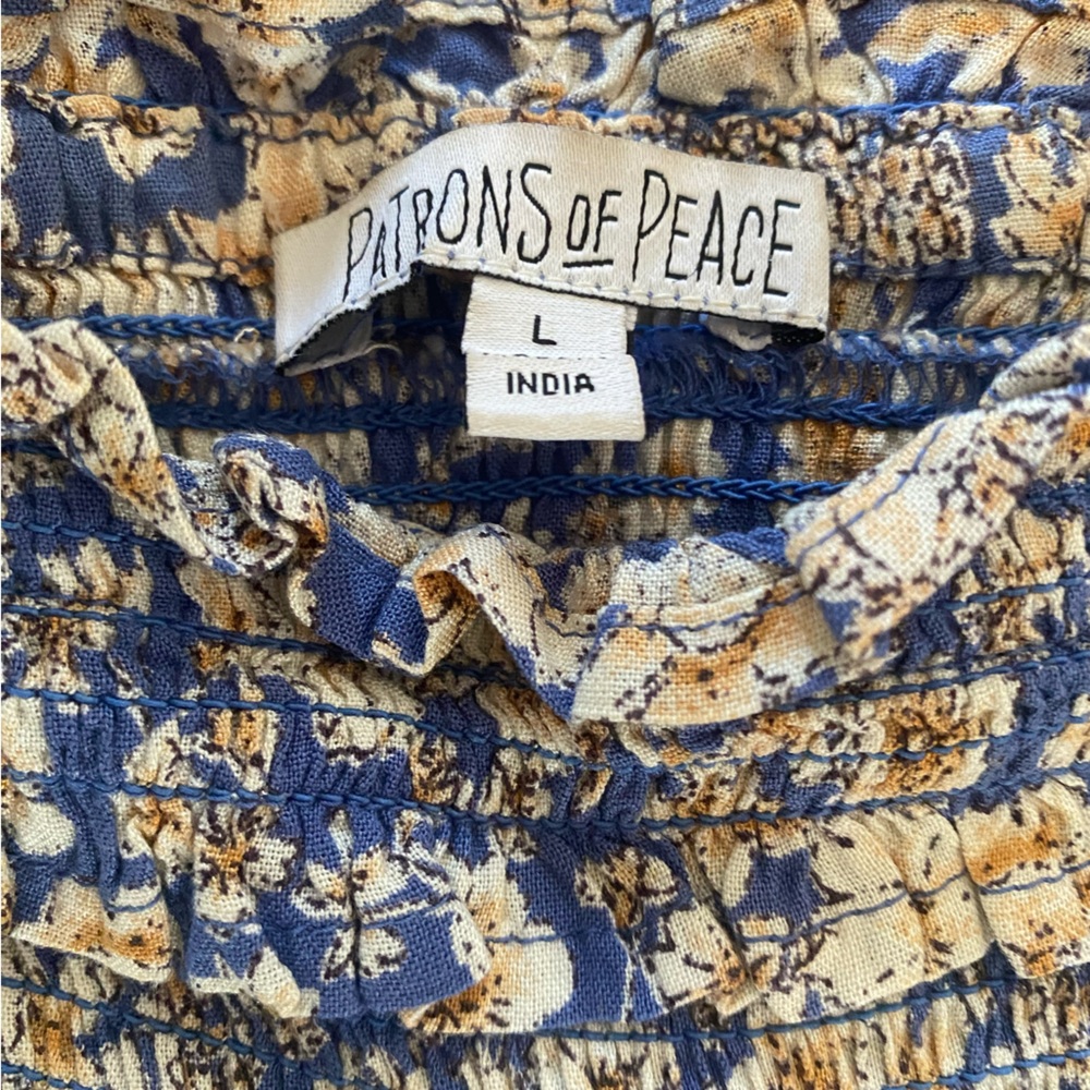 Patrons of Peace Blue Floral Wide Leg Pants Boho Smocked Waist Size L - Picture 4 of 9